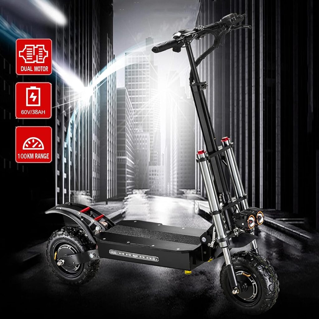CAMTOP Electric Scooters Adult Off Road Fast Foldable 2 Wheel E Scooter Powerful Dual Motor Dual Suspension Disc Brake 11in Vacuum Tubeless Tire 60V/38AH Large Capacity Lithium Battery