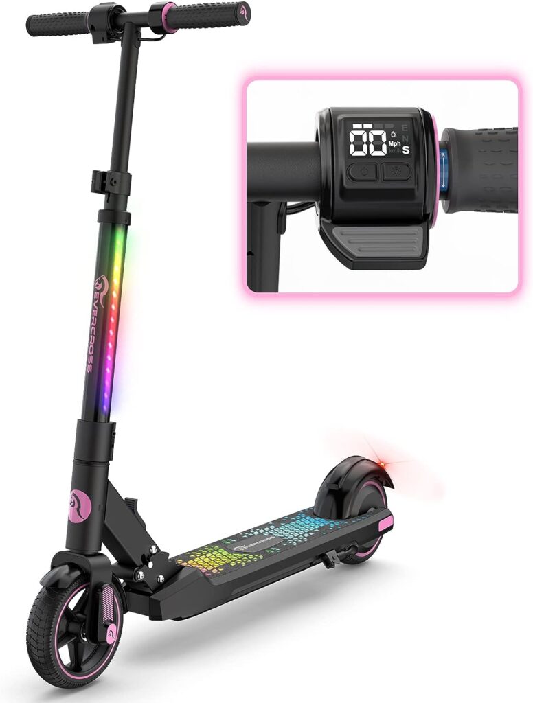 EVERCROSS EV06C Electric Scooter, 6.5 Foldable Electric Scooter for Kids Ages 6-12, Up to 15 KM/H  8 KM, LED Display, Colorful LED Lights, Lightweight Kids E Scooter