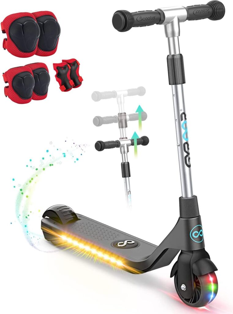 Gyroor H30 Kids Electric Scooter with LED Lights and Adjustable Handlebar - Fun and Safe Ride for Boys and Girls Ages 6-12 - Includes Speed Control Button, Durable Silicone Grips