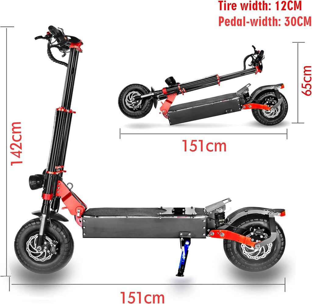 HWWH Fast Electric Scooter Adult Folding Off-Road E-Scooter Pro for Men Dual Motor 2 wheels 13in Vacuum Tires 3 Speed Modes Disc Brake 60V 43AH High Capacity Lithium Battery